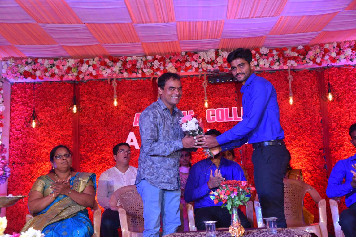 on the occation of annual day   2020  flowraly welcomming the chief guest: mr. deepak rai panaje, film actor, drama artist 